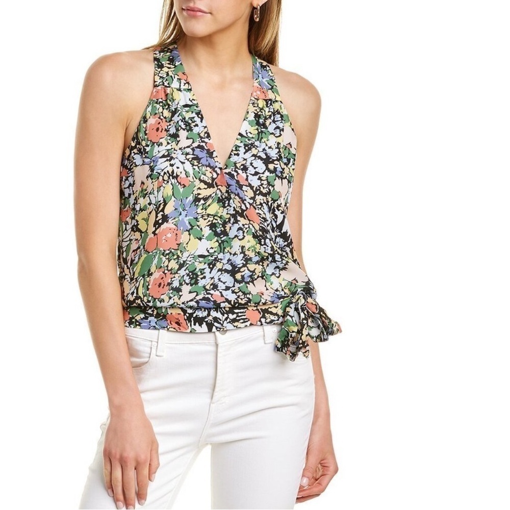 Parker Kenna Silk Floral sleeveless Top blouse V-Neck